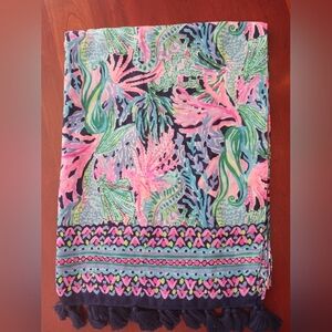 Lilly Pulitzer Resort Scarf "Bringing Mermaid Back" in High Tide Navy NWOT